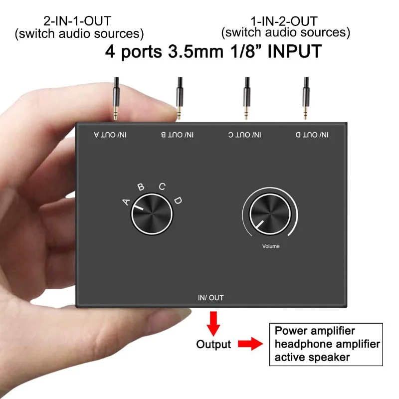 3.5 AUX Headphone Switcher Audio Signal 4 In 1 Out Four In One Out Stereo 3.5 Switcher 2 to 1