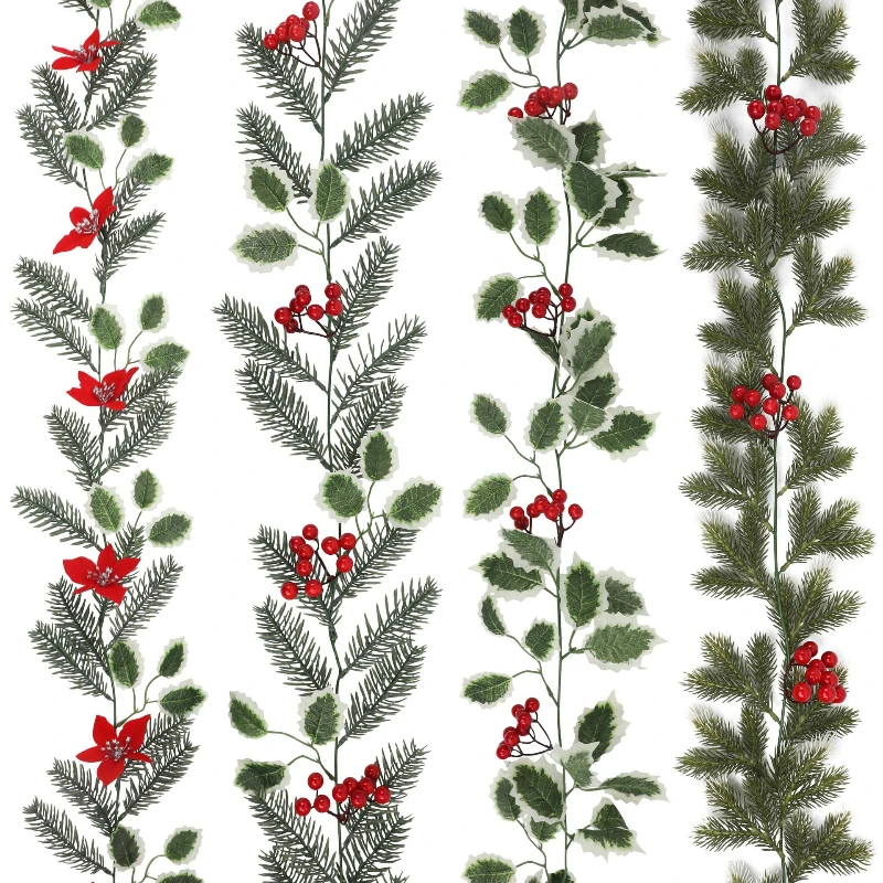 175CM High Quality Artificial Christmas Vine with Red Berries Perfect for Christmas Decor and Handmade DIY Decorations