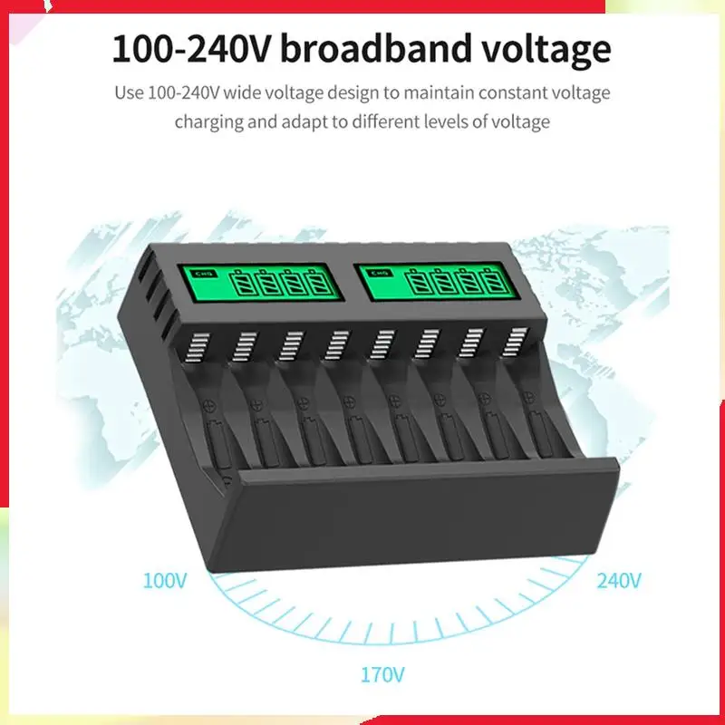 

B18B 3X Battery Charger LCD Display Smart Intelligent 8-Slot Chargers For AA/AAA Nicd Rechargeable Batteries AA AAA Charger