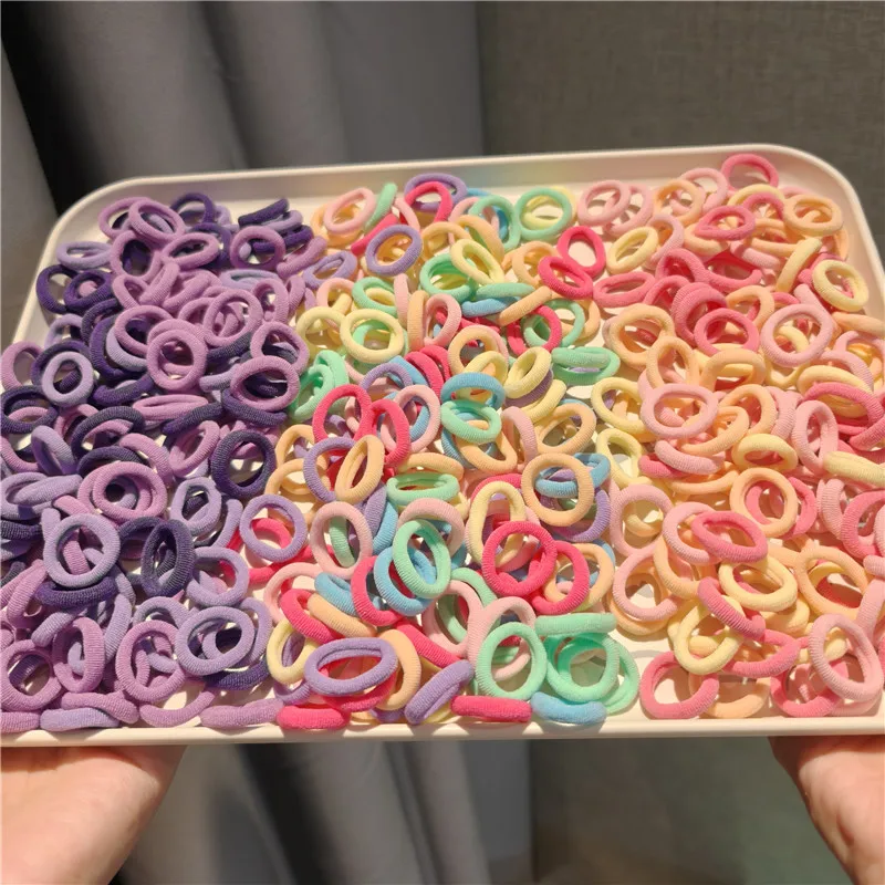 200 Stück bunte Basic Nylon elastische Haargummis für Mädchen Pferdeschwanz halten Scrunchie Gummiband Kindermode Baby Haarschmuck