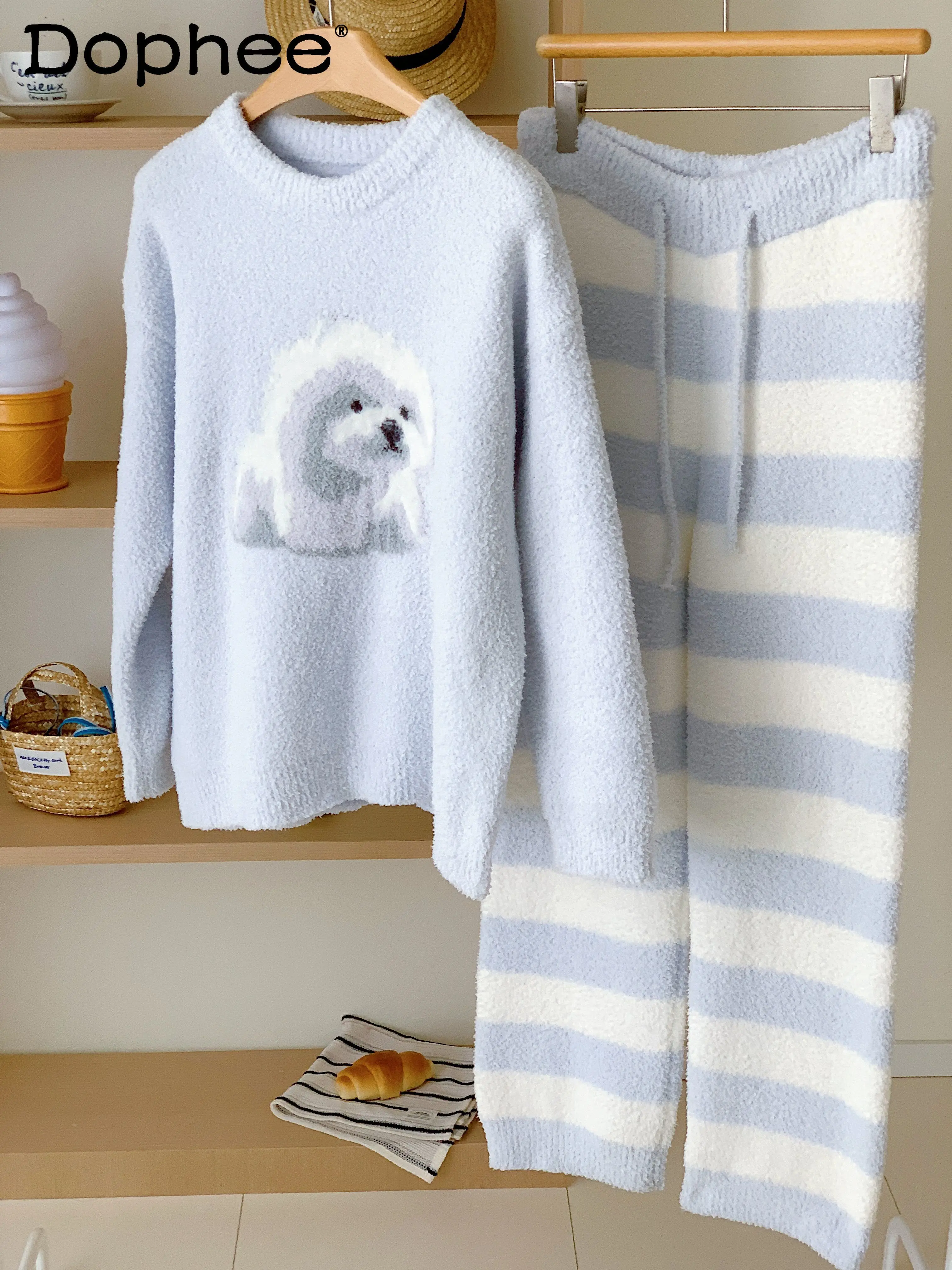 

Winter New Plush Warm Casual Homewear Cute Sweet Girl Wearable Thickened Long Sleeve Round Neck Comfortable Pajamas