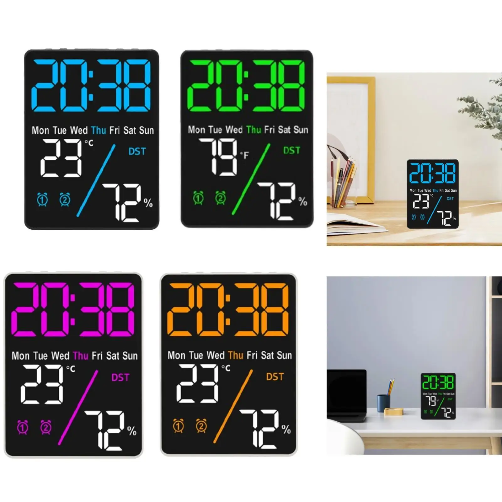 Digital Desk Alarm Clock Calendar Clock 12 Hour/24 Hour Snooze Function 9x2.5x12cm Large Digit Display for Bedside Multipurpose