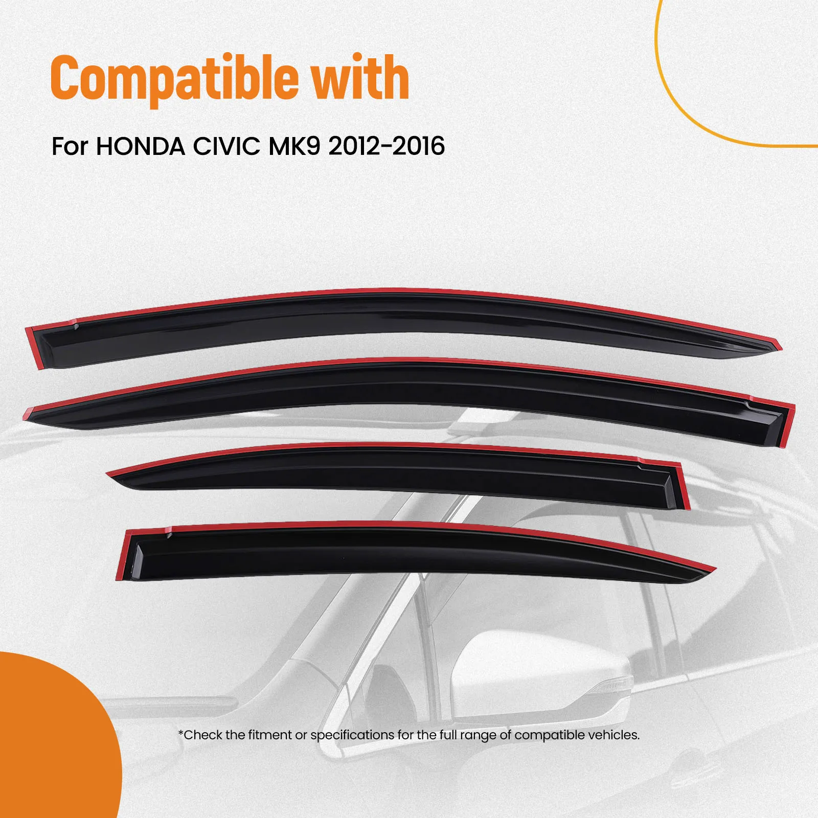 

Rain Guards for Honda Civic MK9 2012-2016 Black Front Rear Window Deflectors