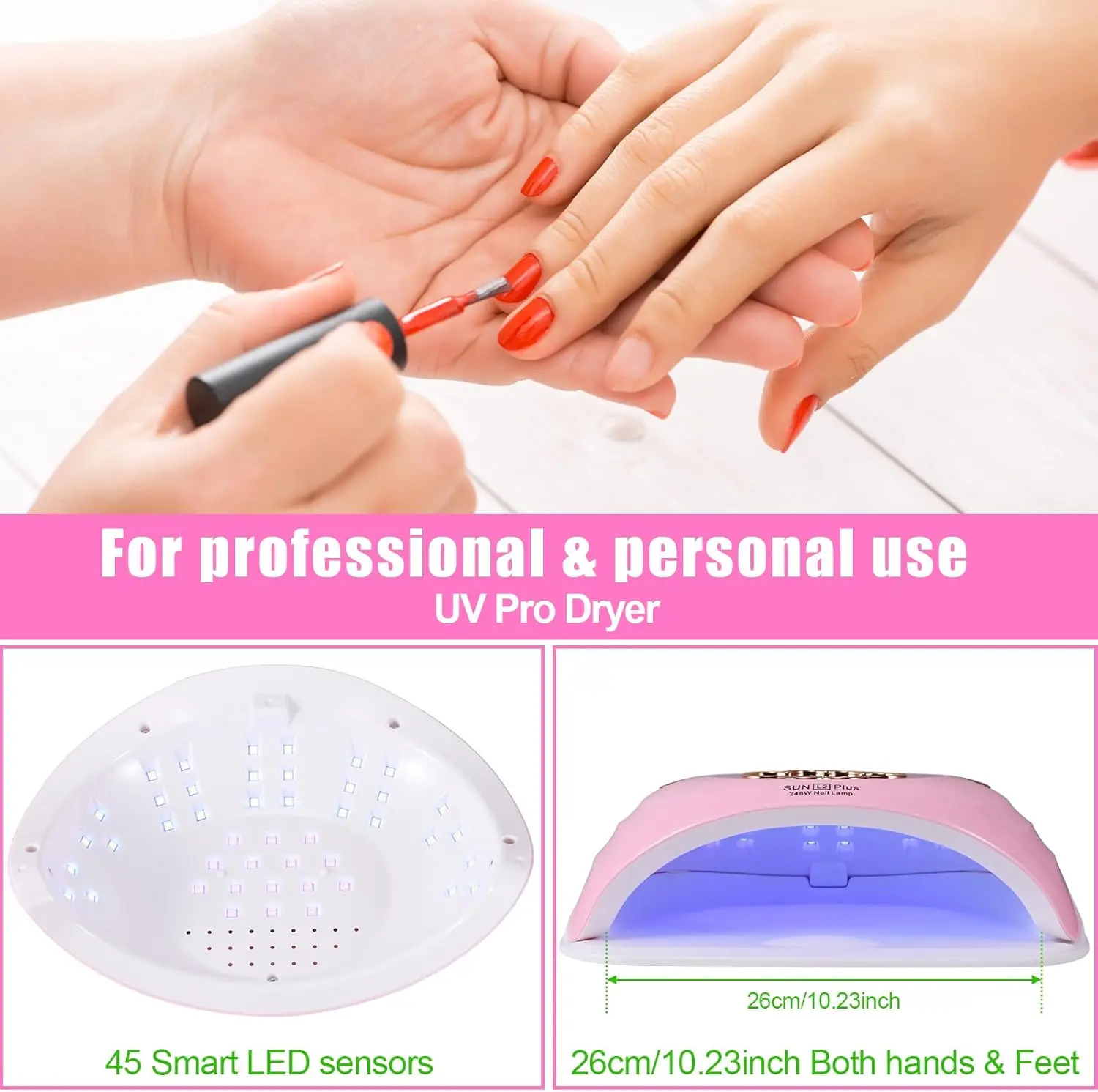 UV LED ネイルランプ 248W、45 LED ビーズ、オートセンサー、ホワイト