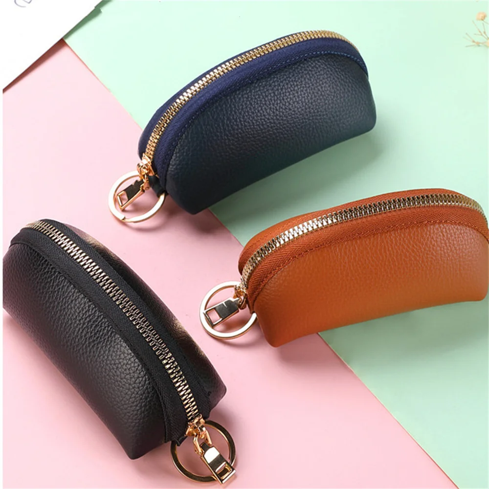 

Leather Car Key Case Men Women Wallets Key Holder Housekeeper Covers Zipper Bag Keychain Cover for Keys Organizer Card Bag