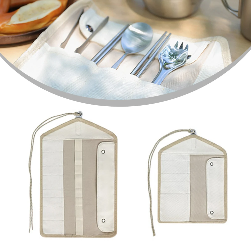 

Canvas Cutlery Bag Roll Bag Camping Fork Spoon Chopstick Roll Pouch Holder Canvas Cutlery Bag Multiple Compartments