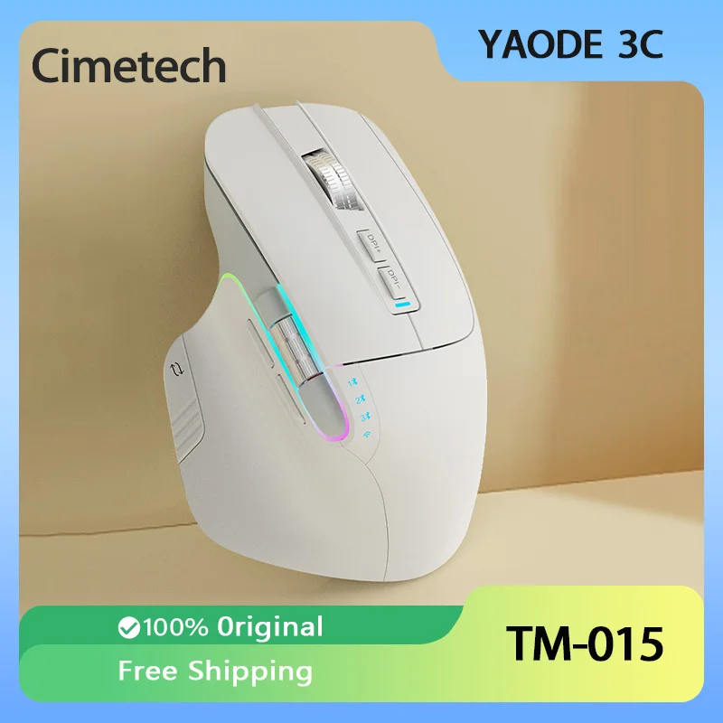 Cimetech TM-015 Wireless Mouse Tri Mode Bluetooth RGB Backlight Lightweight Rechargeable Silent Gamer Office Mice PC Accessories