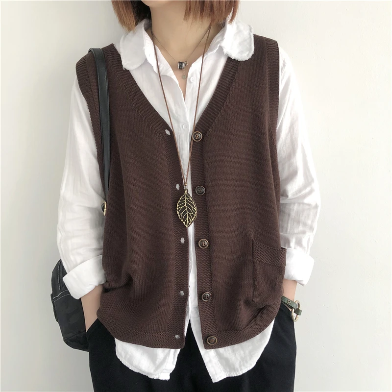 High Quality Knitted Vest Cardigan Women\'s Thin New Solid Color Loose and Versatile V-neck Vest Jacket Top