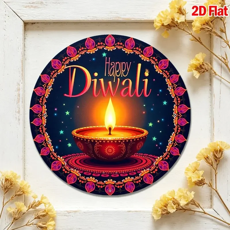 CIFbuy Festive Diwali Oil Lamp Mandala Aluminum Wall Art Waterproof Wear Resistant Metal Sign Home Decor for Living Room Office