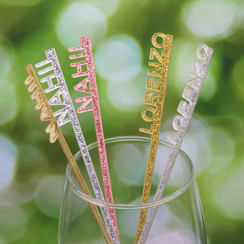 

50pcs Personalized Name Swizzle Sticks Acrylic Table Place Cards Custom Cocktail Drink Stirrer Wedding Baby Shower Party Decor