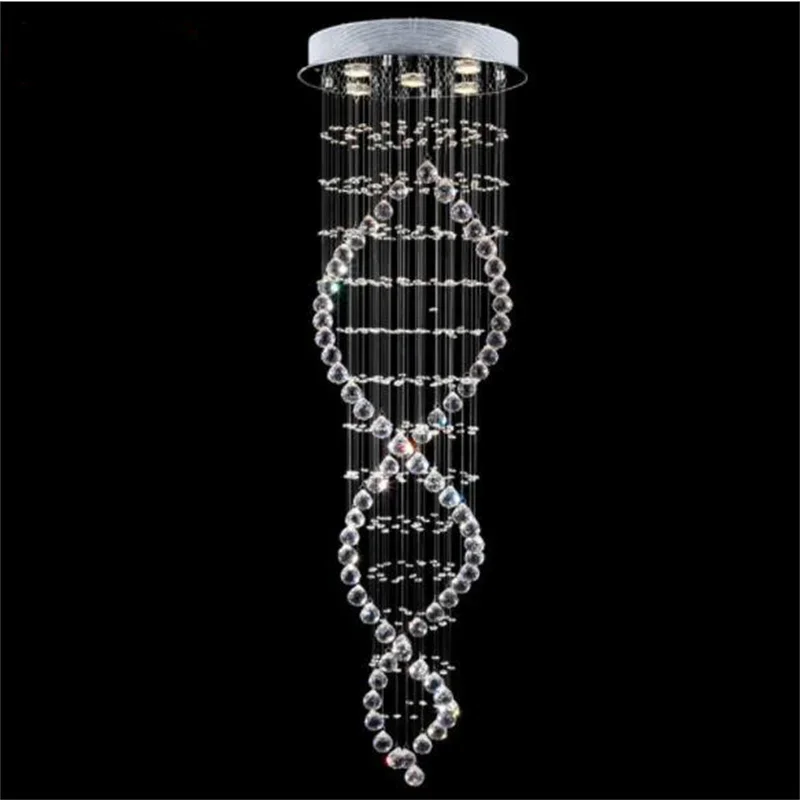 Modern LED Double Spiral Crystal Chandelier Lighting For Foyer Stair Staircase Bedroom Hotel HallCeiling Hanging Suspension Lamp