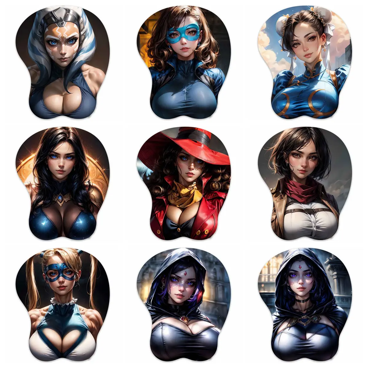 3D Mouse Pad,Oppai Mousepad with Wrist Rest Game Boobpad ( Raven Mika Mikasa Pryde Donna Chun Li Carmen Tano ) )