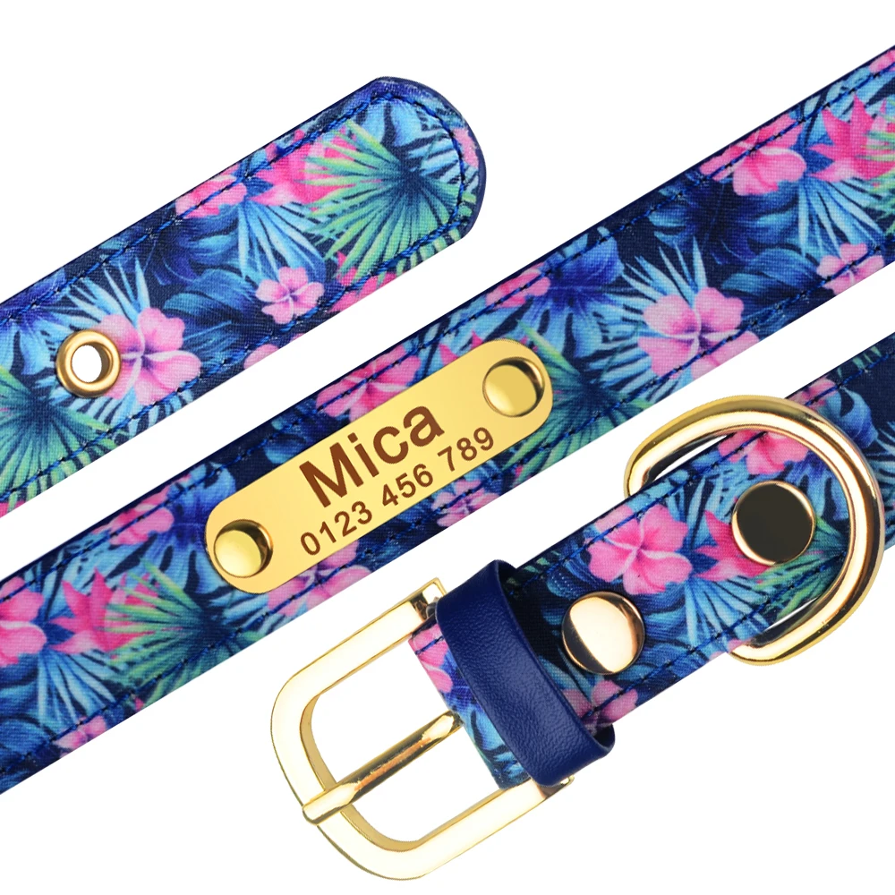 Personalized Flower Dog Collar Nylon Bee Printed Puppy Collars Free Custom Pet ID Necklace Collars For Small Large Dog Chihuahua