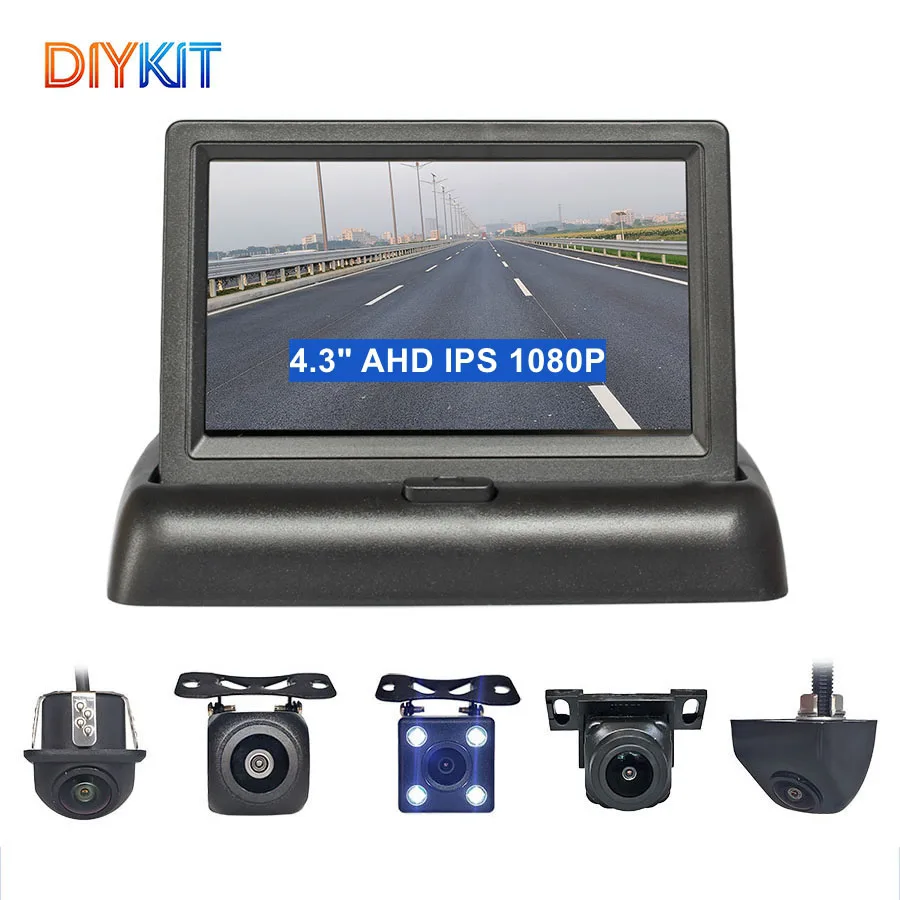 DIYKIT 1920*1080 4.3inch AHD IPS Foldable Car Monitor Rear View AHD LED/Starlight Night Vision Car Camera Waterproof