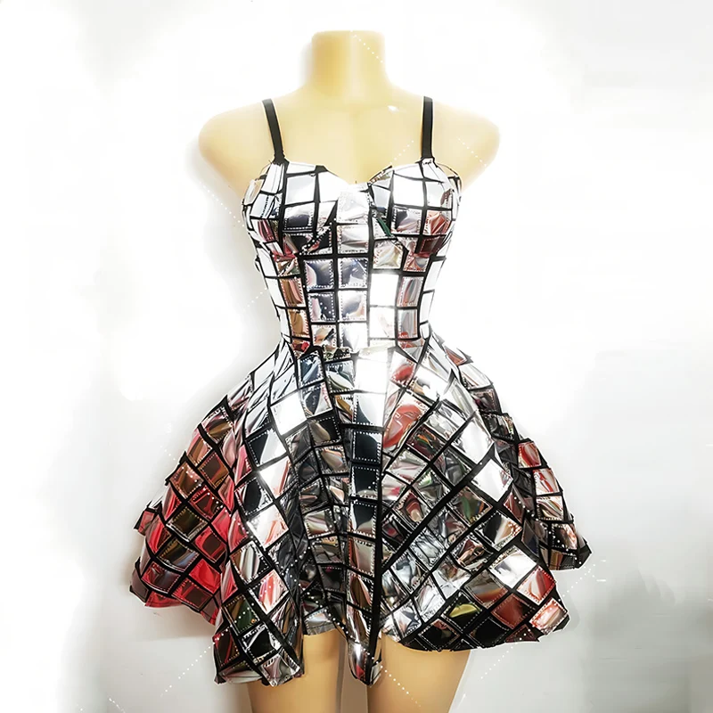 Sexy Silver Mirror Dresses Women Showgirl Stage Outfit Singer Concert Performance Costumes Nightclub Party Rave Outfit VDL4309