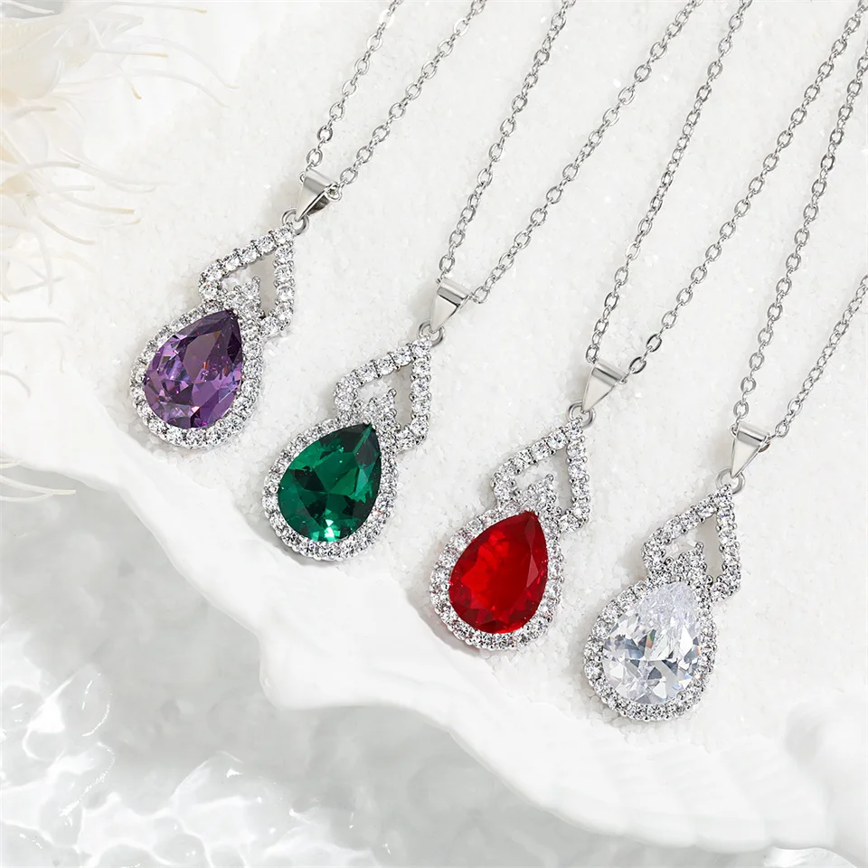 

Fortune Stainless Steel Necklace For Women High-grade Full Diamond Crystal Gem Pendant Drop-shaped Gourd Necklace Jewelry Gifts