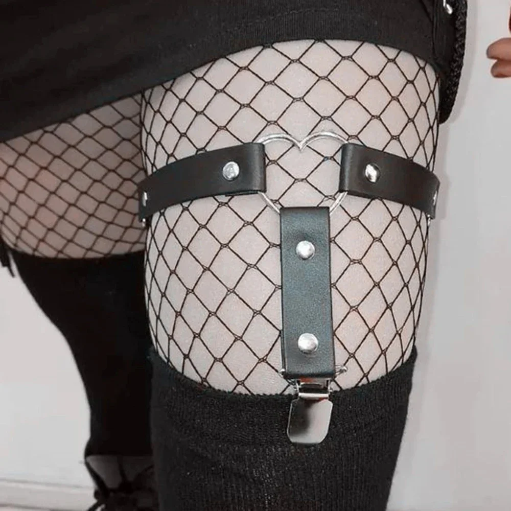 Liguero de muslo de cuero Sexy para mujer, arnés de anillo de pierna Punk, medias góticas, Clip de correa única, Liga Punk de cuero para niña