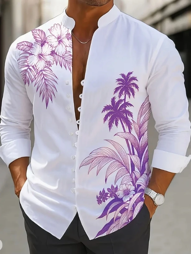 New Men's Fashion Seven Button Long Sleeve Shirt Sandy Beach Casual Shirt, High Quality Comfortable Fabric Top.