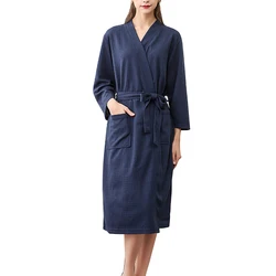 Women Water Absorption Bath Robe Solid Waffle Bathrobe Spa Home Dress Nightgown