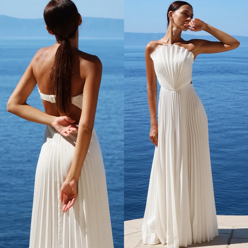 

Customized High Quality White Evening Dress Modern Strapless Sleeveless Homecoming Dresses Temperament Special Occasion Gowns