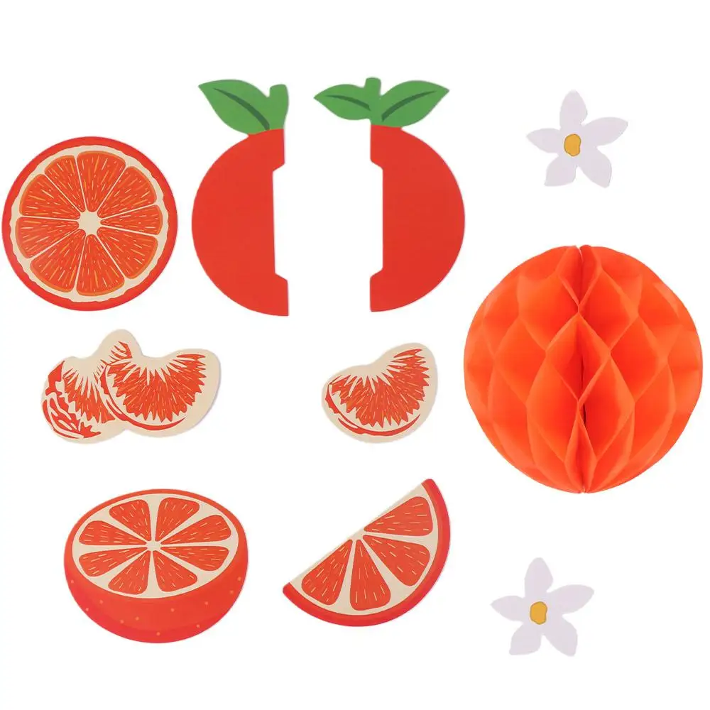 

12pcs Cute Summer Fruit Honeycomb Pendant Festival Paper Orange Honeycomb Ball Pendant Decorative Fruit Wall Hanging Ornament