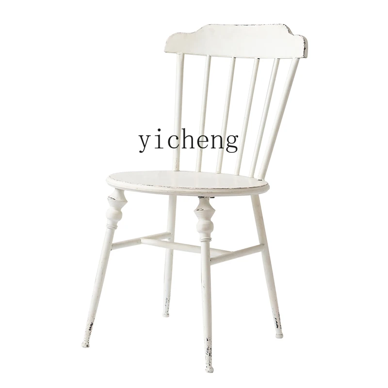 Tqh Retro Distressed White Iron Chair Nordic Instagram Style European Style Coffee Shop Dining Chair Single