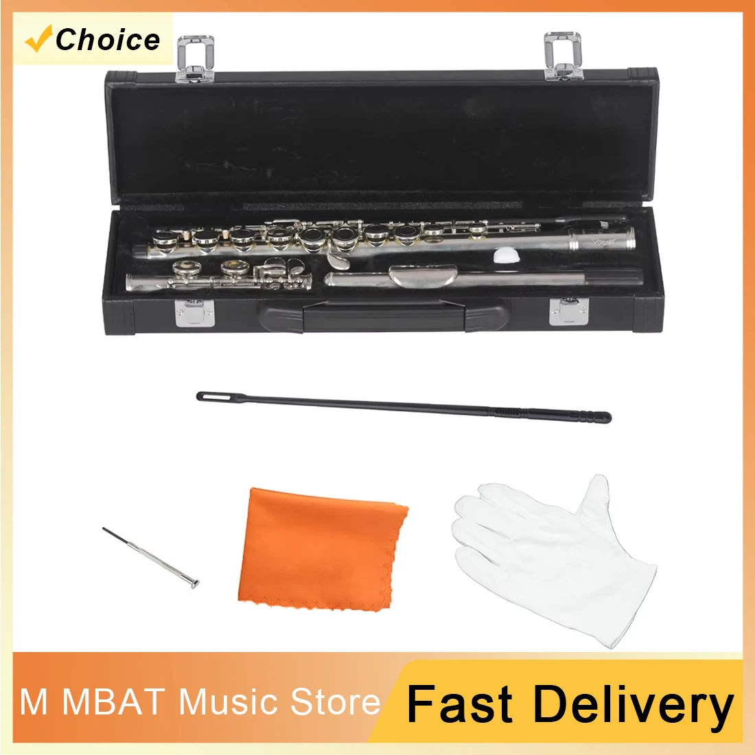 M MBAT16 ثقوب مفتوحة مغلقة C مفتاح الناي آلة موسيقية الحفل الناي الفضة مطلي المهنية عرضية الناي مع مفتاح E #1