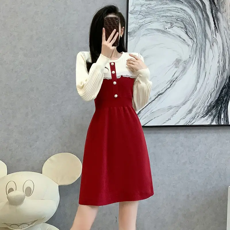 French High-end Knitted Woolen Dress for Autumn and Winter Small Fragrance Style Short Stature Long Sleeves Slimming Effect