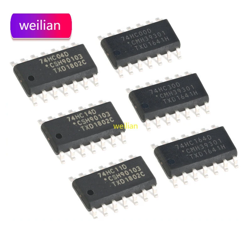 10PCS 74HC00 74HC04 74HC11 74HC14 74HC21 74HC30 74HC86 74HC125 74HC126 74HC164 D SOP-14 Nand gate logic chip