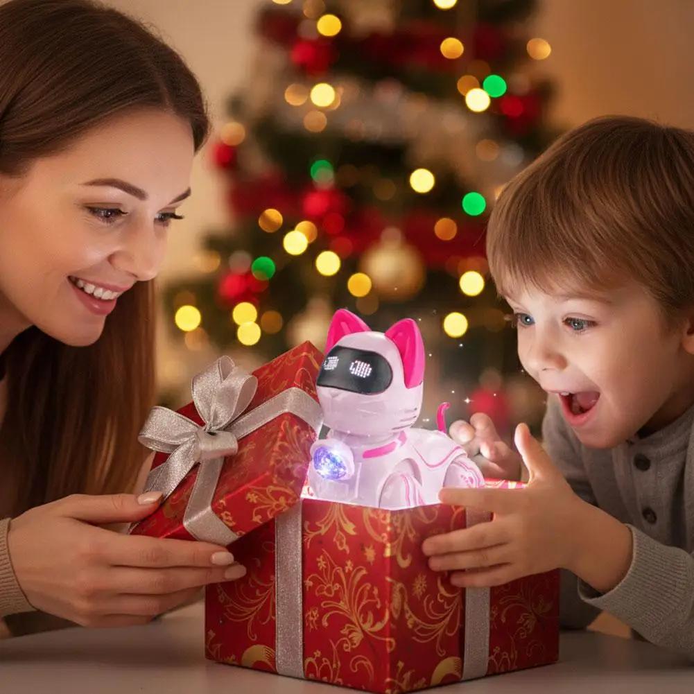 Electric Walking Singing Robot Cat Toy Pink Interactive Pet Toy With Leash Kids Gift For Boys Girls