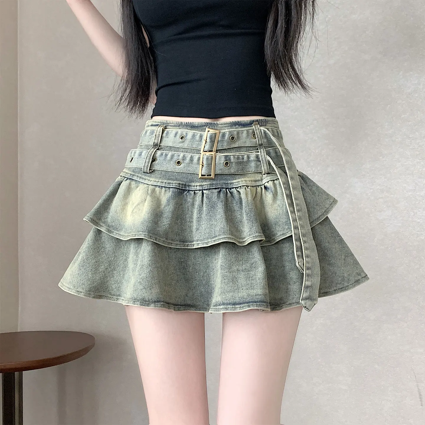 

Elastic Denim Pleated Skirt High Waist Slimming Cake Skirt Versatile Shorts Skirt Women's Summer Fashion Commute Style