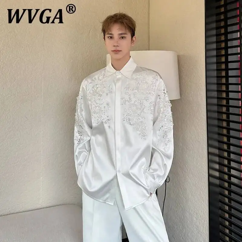 WVGA Spring Summer New Men's Tide Techwear Niche Design Sequin Embroidered Long Sleeve Shirts Loose Chic Casual Shirt Ins W7468