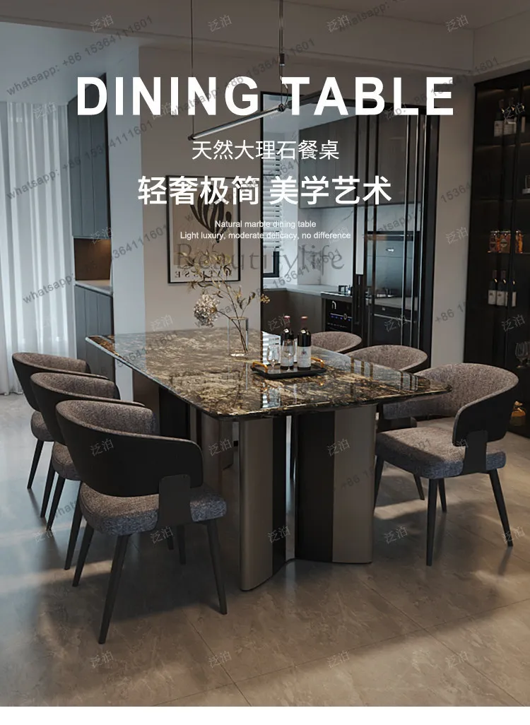 Natural platinum diamond luxury stone marble dining table high-end rectangular table S grade rough stone
