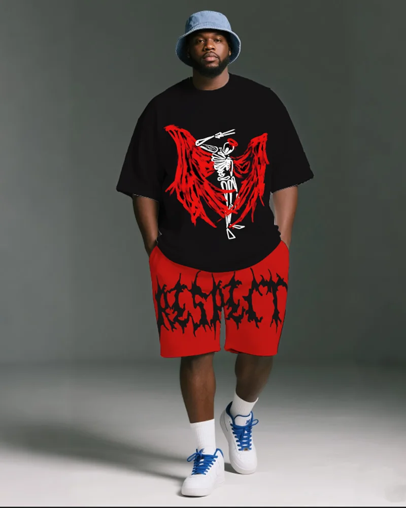 

Big & Tall S-9XL Men's Plus Size Hip-Hop Short-Sleeved T-Shirt Shorts Two-Piece Set