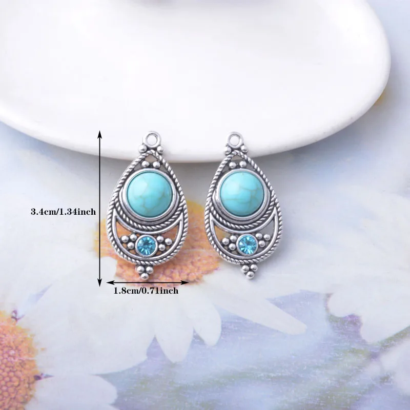 10 Stück Böhmischer Stil Antik Silberfarbene Stein- und Acryl-Anhänger Zinkmetall-Ohrringe Anhänger Zubehör DIY Damenschmuck – Detail 4