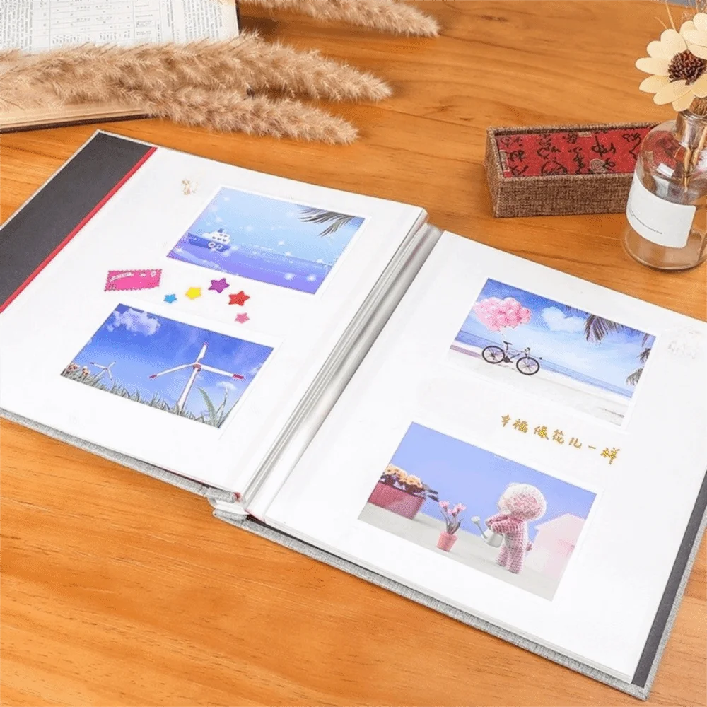 

Linen Cover Self Adhesive Photo Album 20 Sheets Square Photobook Album Large Capacity with Window Scrapbook Family Photos
