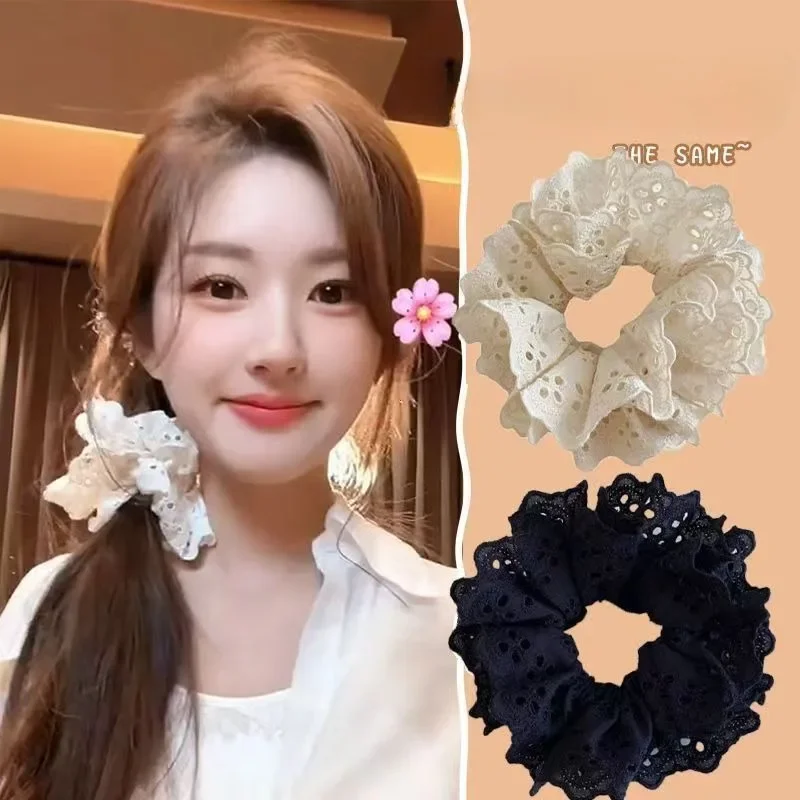 Lace Scrunchies for Women Elastic Hair Bands Ponytail Holders Tie Solid Color Hair Hoop Scrunchy Rubber Bands Women Hair Ring