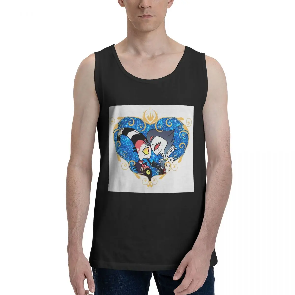 Helluva Boss Stolas And Blitzo Heart Frame 100% Cotton Men's Sweatshirt Vest Sleeveless Clothing Tees Men Tank Tops T-shirt