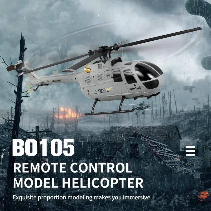 Bo105จำลองเฮลิคอปเตอร์การบิน C186แบบสี่ช่องใบพัดเดี่ยวเครื่องบินจำลองของเล่นเกมปริศนา