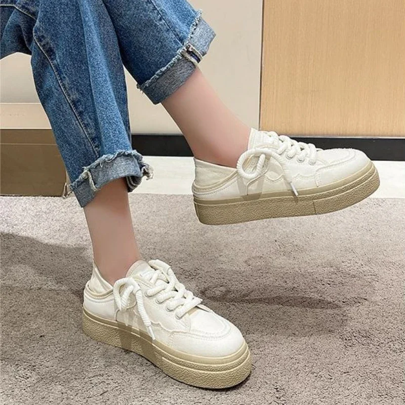 2025 Trendy Women's Canvas Slip On Sneakers Summer Breathable Half Dragons Student Friendly White Shoes with One Step Fastening