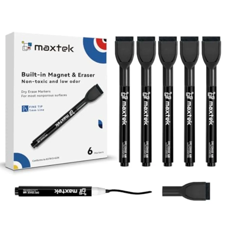 

Magnetic Dry Erase Markers, Fine Tip Whiteboard Markers with Eraser, Thin Markers Low Odor for Classroom, Office, Home
