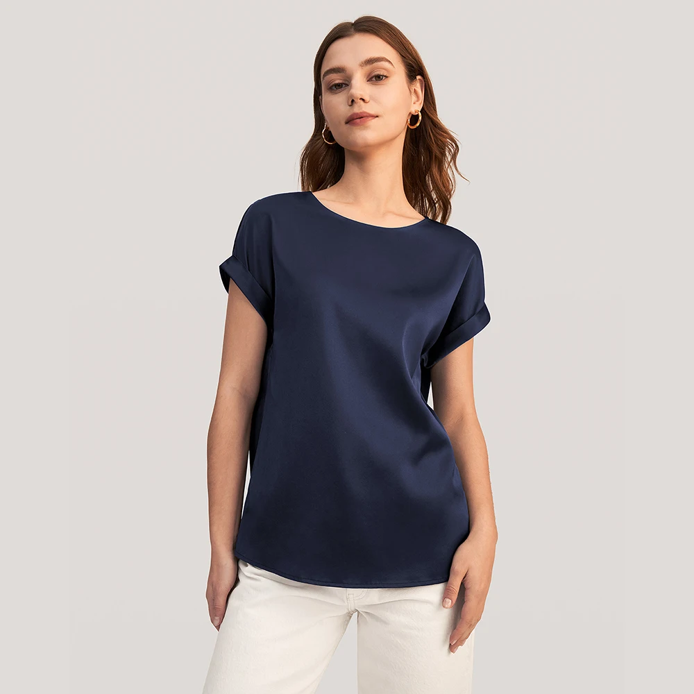 LILYSILK Summer Women 19 Momme Silk T Shirt 2022 New Short Sleeves Round Neck Top Bussiness Casual Outfits traf  Free Shipping