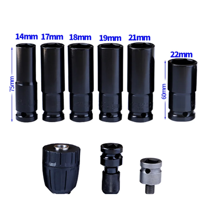 9Pcs/Set Electric Impact Wrench Screwdriver Hex Socket Head Kits Set for Impact Wrench Drill Chuck Drive Adapter