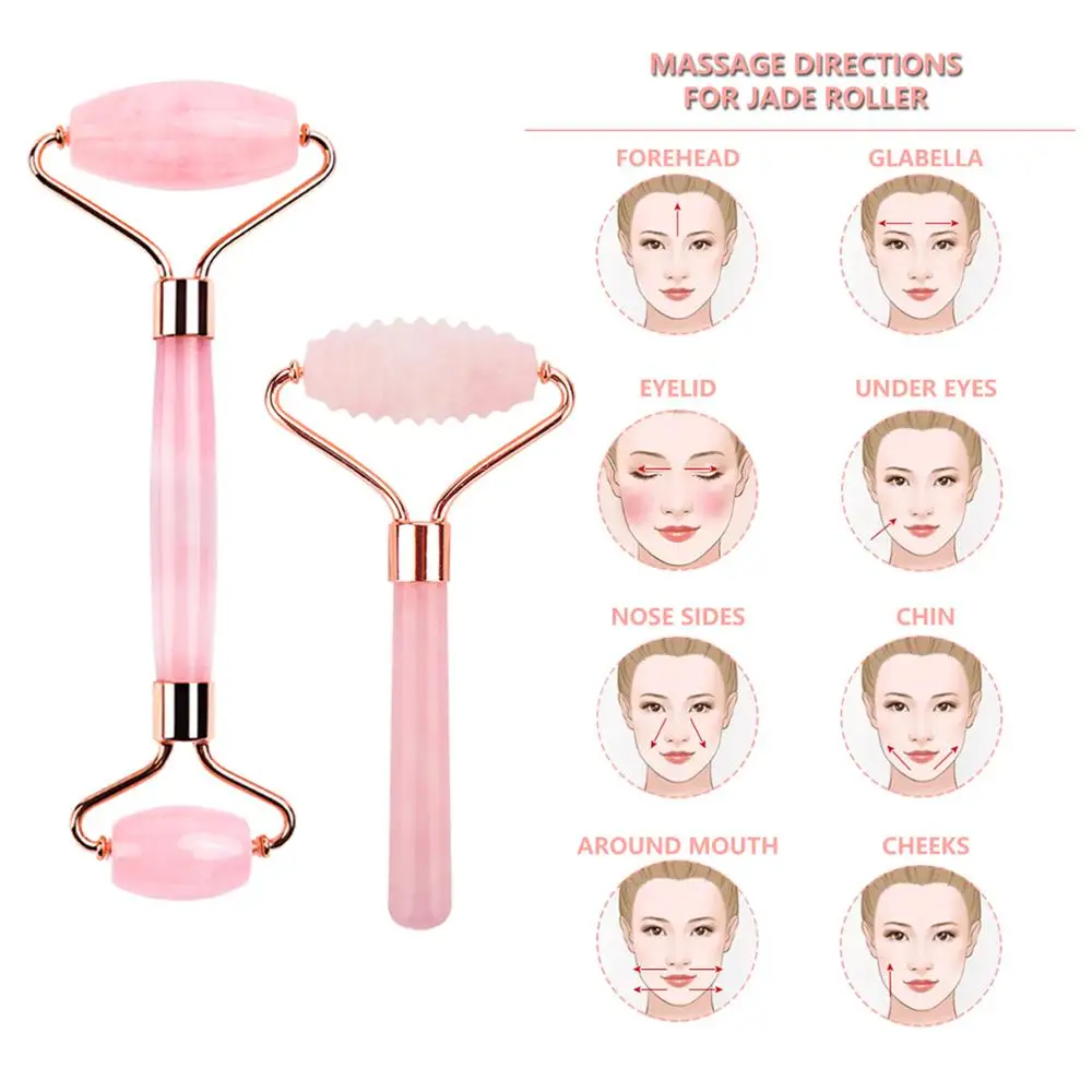 6In1 Face Skin Care Tools Jade Roller Rose Quartz Natural Stone Gua Sha Facial Massager Kit for Face Lift Cleaning Anti-wrinkle