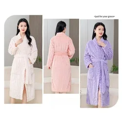 Autumn Winter Thicken Warm Flannel Night-robe Bathrobe Female Coral Fleece Pajamas Women's Loungewear Long Sleeve Add Fleece