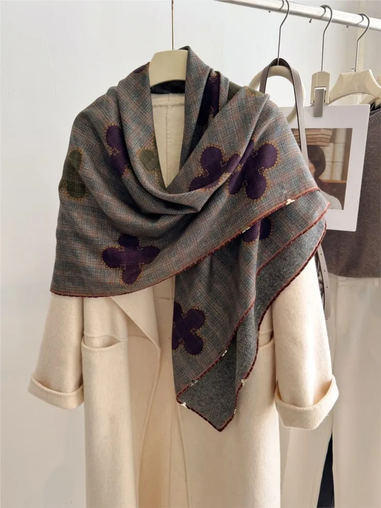 A large silk and wool shawl for the air-conditioned room double-sided scarf outerwear