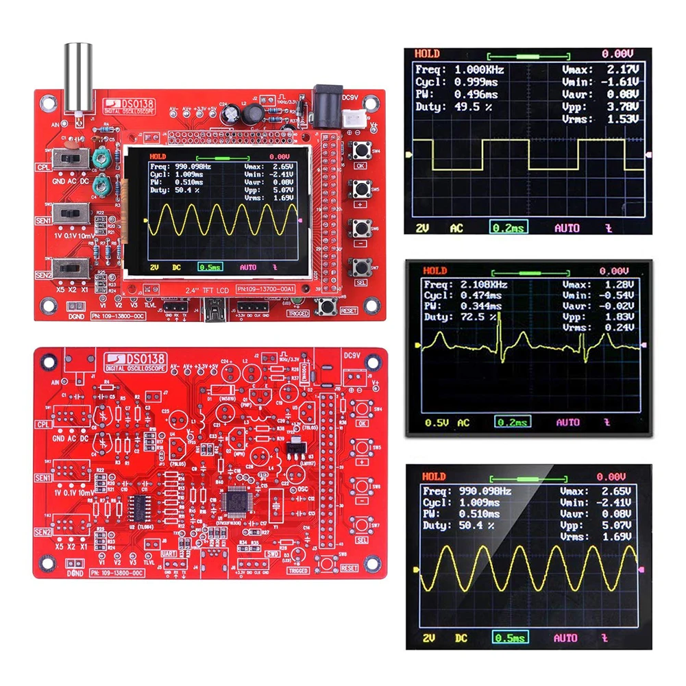 DIY Mini Oscilloscope 2.4" TFT 1MSPS LCD Display Digital Oscilloscope Kit Handheld Pocket Sized Acrylic Case Fully Assembled