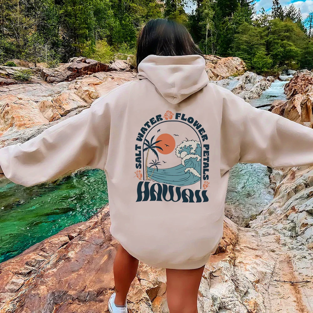 Hawaii Surf Hoodie Ocean Beach Hooded Sweatshirt Siesta Beach Pullover Trendy VSCO Coconut Aesthetic Hoodies Tumblr Sweatshirts