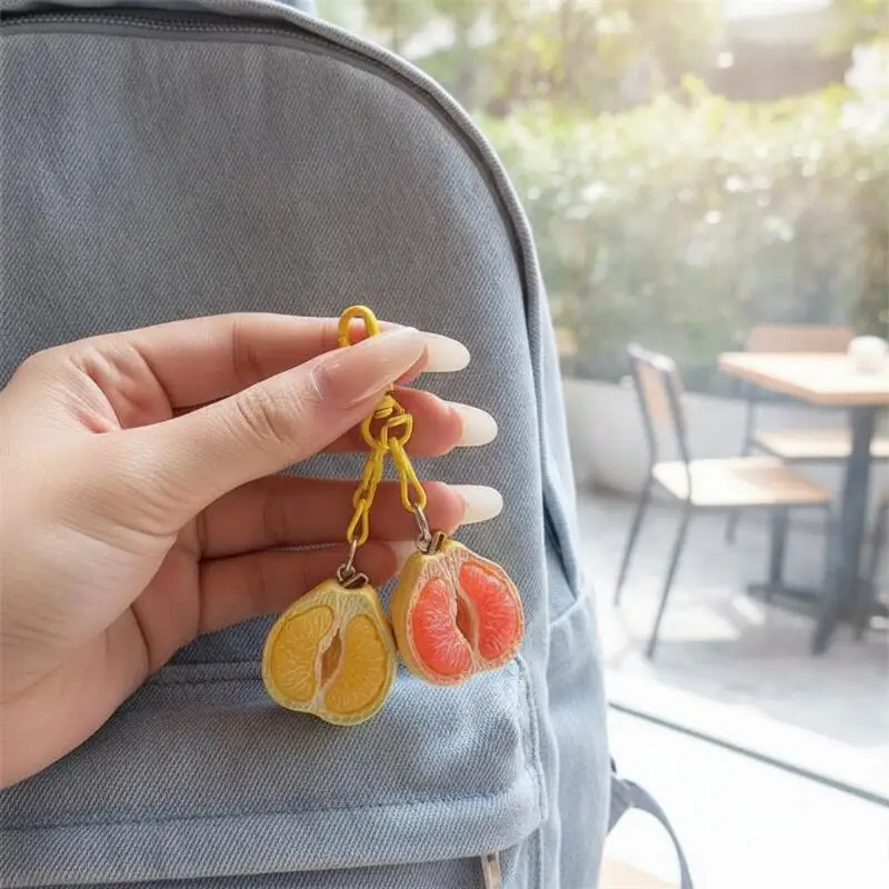Cute 3D Simulated Lemon Grapefruit Slice Keychain Realistic Detail Perfect For Backpack Pendant Key Accessory Gifts