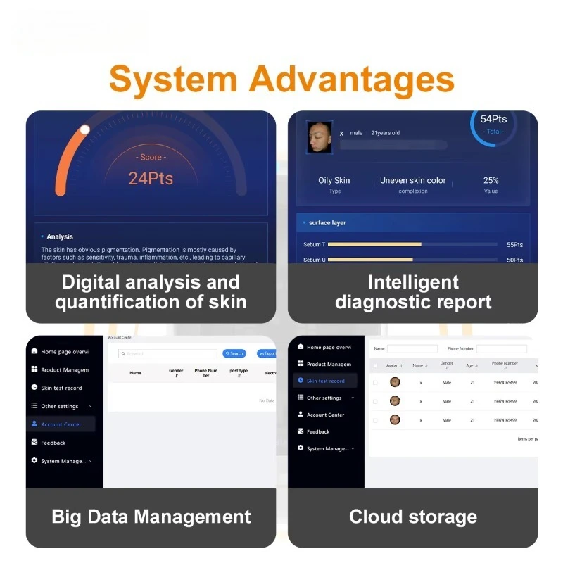 美容機器 AI インテリジェント カラフル 3D デジタル画像診断 皮膚鏡 ビジア フェイススキャナー 肌分析器 2025